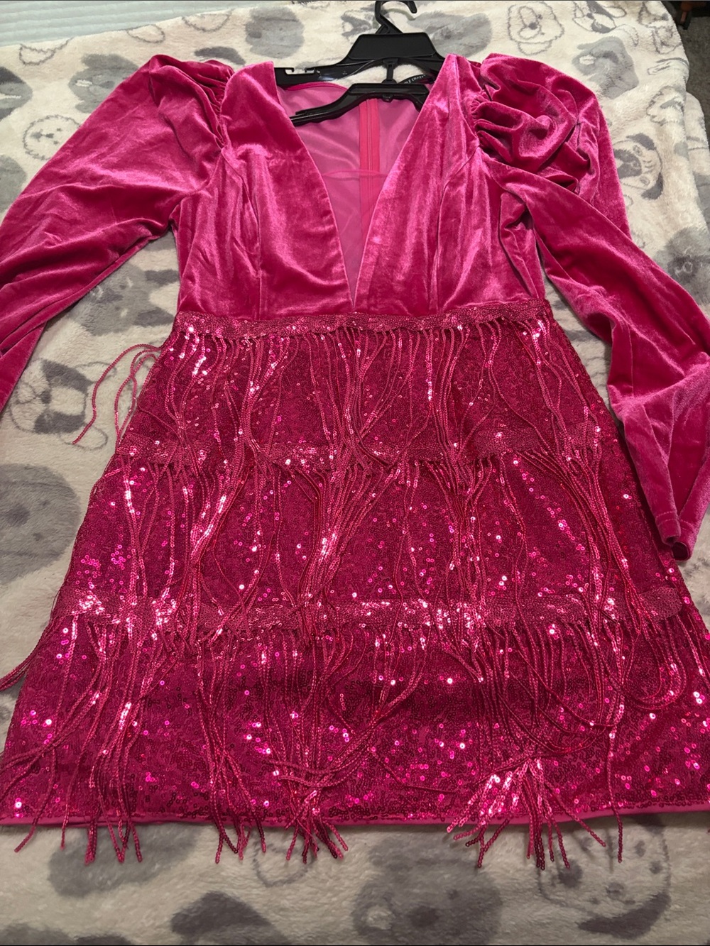 SHEIN Hot Pink Velvet & Sequin Fringe Party Dress